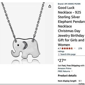 Annis Munn Elephant sterling silver - good luck pendant necklace 925